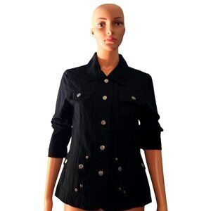 Buttons Cotton Blend Black Jacket Women's M With Button Details & Pockets